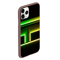 Чехол iPhone 11 Pro матовый Неоновые фигуры и линии - Зелёный и жёлтый, цвет: 3D-коричневый — фото 2