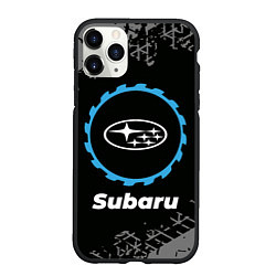 Чехол iPhone 11 Pro матовый Subaru в стиле Top Gear со следами шин на фоне