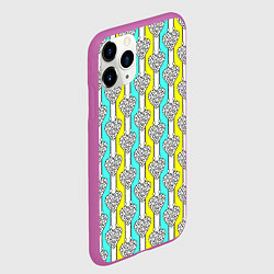 Чехол iPhone 11 Pro матовый Striped multicolored pattern with hearts, цвет: 3D-фиолетовый — фото 2