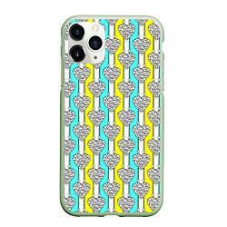 Чехол iPhone 11 Pro матовый Striped multicolored pattern with hearts