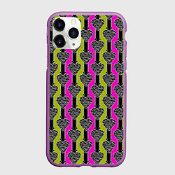 Чехол iPhone 11 Pro матовый Striped multicolored pattern Сердце, цвет: 3D-фиолетовый