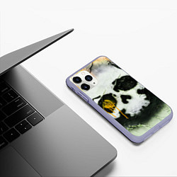 Чехол iPhone 11 Pro матовый Череп на поверхности в красках - Жёлтый, цвет: 3D-светло-сиреневый — фото 2