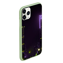 Чехол iPhone 11 Pro матовый Неоновые высотки в городе - Фиолетовый, цвет: 3D-салатовый — фото 2