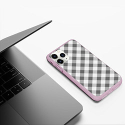 Чехол iPhone 11 Pro матовый Бело-серый клетчатый узор tartan, цвет: 3D-розовый — фото 2