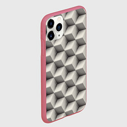 Чехол iPhone 11 Pro матовый 3D Куб Оптическая иллюзия 3D Cube, цвет: 3D-малиновый — фото 2