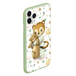 Чехол iPhone 11 Pro матовый Тигренок с мишкой на белом, цвет: 3D-салатовый — фото 2