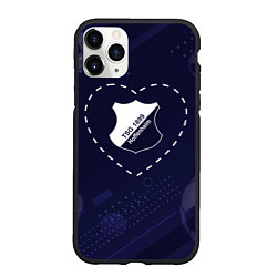 Чехол iPhone 11 Pro матовый Лого Hoffenheim в сердечке на фоне мячей, цвет: 3D-черный