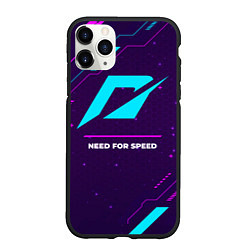 Чехол iPhone 11 Pro матовый Символ Need for Speed в неоновых цветах на темном