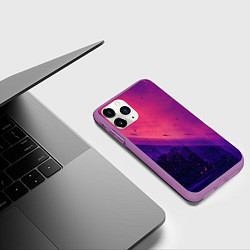 Чехол iPhone 11 Pro матовый Неоновая пыль и лучи - Тёмно-розовый, цвет: 3D-фиолетовый — фото 2