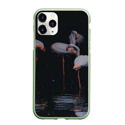 Чехол iPhone 11 Pro матовый Фламинго - вода, цвет: 3D-салатовый