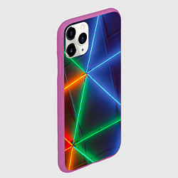 Чехол iPhone 11 Pro матовый Неоновые лучи разных цветов - Синий, цвет: 3D-фиолетовый — фото 2