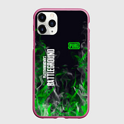 Чехол iPhone 11 Pro матовый Pubg - зелёное пламя, цвет: 3D-малиновый