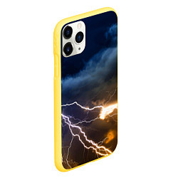 Чехол iPhone 11 Pro матовый Разряд молнии в грозовом небе, цвет: 3D-желтый — фото 2