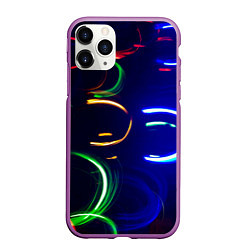 Чехол iPhone 11 Pro матовый Неоновые волны во тьме - Синий, цвет: 3D-фиолетовый