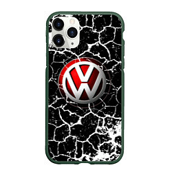 Чехол iPhone 11 Pro матовый Volkswagen Трещины, цвет: 3D-темно-зеленый