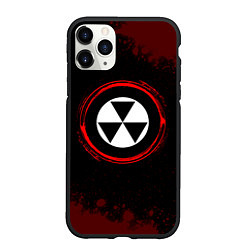 Чехол iPhone 11 Pro матовый Символ Fallout и краска вокруг на темном фоне, цвет: 3D-черный
