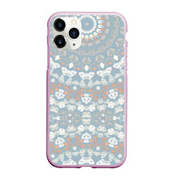 Чехол iPhone 11 Pro матовый Коралловый и серо-голубой, мандала