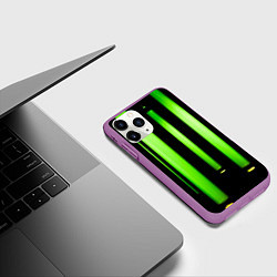 Чехол iPhone 11 Pro матовый Абстрактные неоновые колбы с кислотой - Зелёный, цвет: 3D-фиолетовый — фото 2
