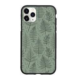 Чехол iPhone 11 Pro матовый Листья папоротника на зеленом фоне Минимализм, цвет: 3D-черный