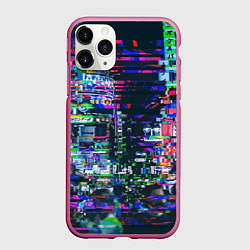 Чехол iPhone 11 Pro матовый Ночной город - glitch, цвет: 3D-малиновый
