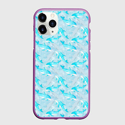 Чехол iPhone 11 Pro матовый Дельфины в океане