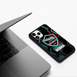 Чехол iPhone 11 Pro матовый Roma FC в стиле Glitch на темном фоне, цвет: 3D-черный — фото 2