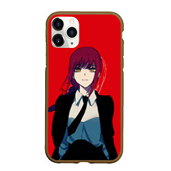 Чехол iPhone 11 Pro матовый Макима сидит -человек бензопила, цвет: 3D-коричневый