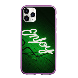 Чехол iPhone 11 Pro матовый Неоновая надпись во тьме: Наслаждайся - Зелёный, цвет: 3D-фиолетовый
