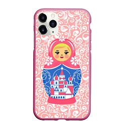 Чехол iPhone 11 Pro матовый Матрешка в узорах, цвет: 3D-малиновый