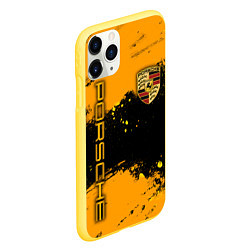 Чехол iPhone 11 Pro матовый PORSCHE - ОРАНЖЕВЫЕ БРЫЗГИ, цвет: 3D-желтый — фото 2