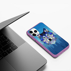 Чехол iPhone 11 Pro матовый Лоу Поли Волк Арт, цвет: 3D-фиолетовый — фото 2