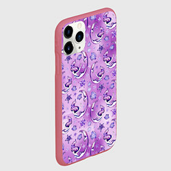Чехол iPhone 11 Pro матовый Танцующие русалки на фиолетовом, цвет: 3D-малиновый — фото 2