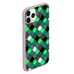 Чехол iPhone 11 Pro матовый Геометрический узор в зеленых и черный тонах, цвет: 3D-розовый — фото 2