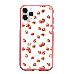 Чехол iPhone 11 Pro матовый Клубничка, паттерн, цвет: 3D-красный