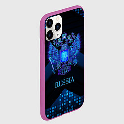 Чехол iPhone 11 Pro матовый Синий неоновый герб России, цвет: 3D-фиолетовый — фото 2
