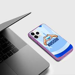 Чехол iPhone 11 Pro матовый Люблю Россию - сердечко руками, цвет: 3D-фиолетовый — фото 2