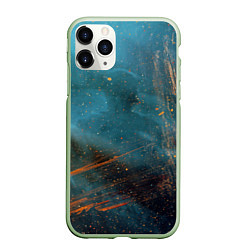 Чехол iPhone 11 Pro матовый Абстрактная тёмно-синяя краска с оранжевыми мазкам