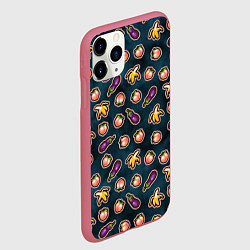 Чехол iPhone 11 Pro матовый Баклажаны персики бананы паттерн, цвет: 3D-малиновый — фото 2