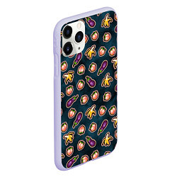 Чехол iPhone 11 Pro матовый Баклажаны персики бананы паттерн, цвет: 3D-светло-сиреневый — фото 2