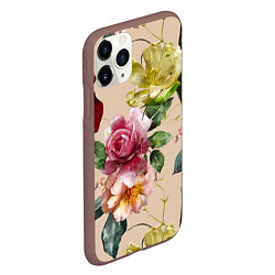 Чехол iPhone 11 Pro матовый Цветы Нарисованные Красные Розы и Лилии, цвет: 3D-коричневый — фото 2