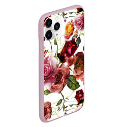 Чехол iPhone 11 Pro матовый Цветы Нарисованные Красные и Розовые Розы, цвет: 3D-розовый — фото 2