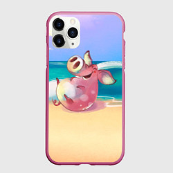 Чехол iPhone 11 Pro матовый Свинка на пляже хохочет, цвет: 3D-малиновый