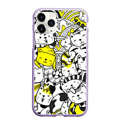 Чехол iPhone 11 Pro матовый Милые Чёрные и Жёлтые Коты, цвет: 3D-светло-сиреневый