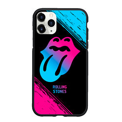 Чехол iPhone 11 Pro матовый Rolling Stones - neon gradient