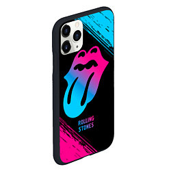 Чехол iPhone 11 Pro матовый Rolling Stones - neon gradient, цвет: 3D-черный — фото 2