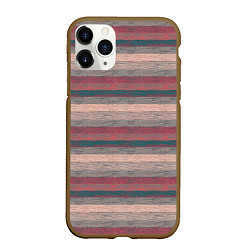 Чехол iPhone 11 Pro матовый Серые, бежевые, красные полосы с текстурой дерева