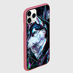 Чехол iPhone 11 Pro матовый Волк - глитч, цвет: 3D-малиновый — фото 2
