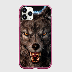 Чехол iPhone 11 Pro матовый Морда злого волка, цвет: 3D-малиновый