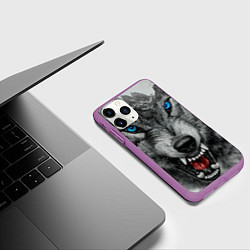 Чехол iPhone 11 Pro матовый Агрессивный волк с синими глазами, цвет: 3D-фиолетовый — фото 2