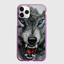 Чехол iPhone 11 Pro матовый Агрессивный волк с синими глазами, цвет: 3D-фиолетовый